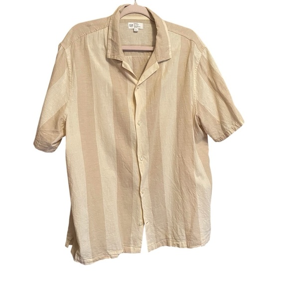 GAP Striped Linen Shirt With Cuban Collar-Size XL - Picture 2 of 13